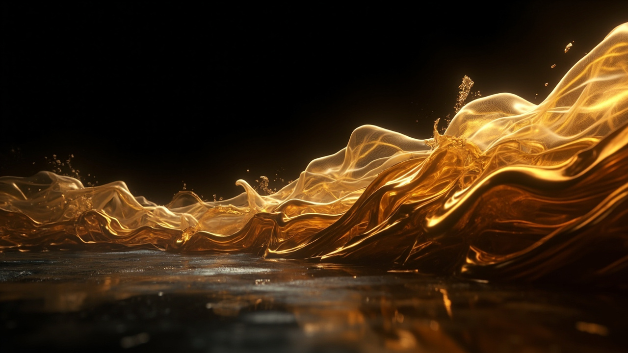 Molten gold waves flowing across a dark field.